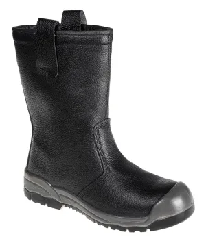 Portwest FW13 Staal Action lederen rijlaars S1P SR Zwart voorkant