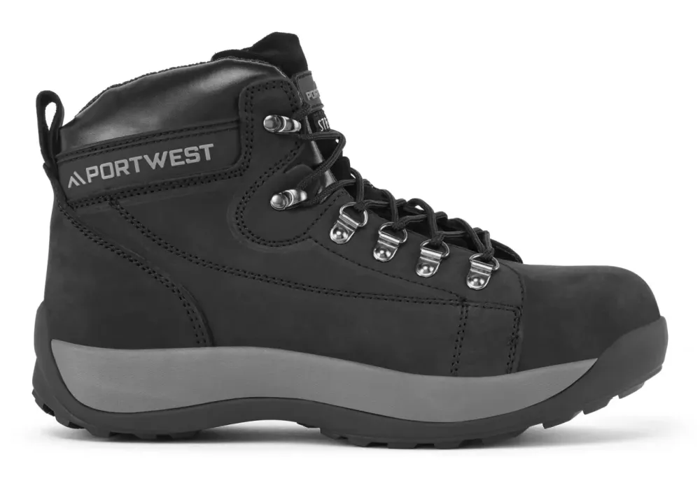 Portwest FW31 Steelite Half Hoge Nubuck Schoen SB HRO Zwart voorkant