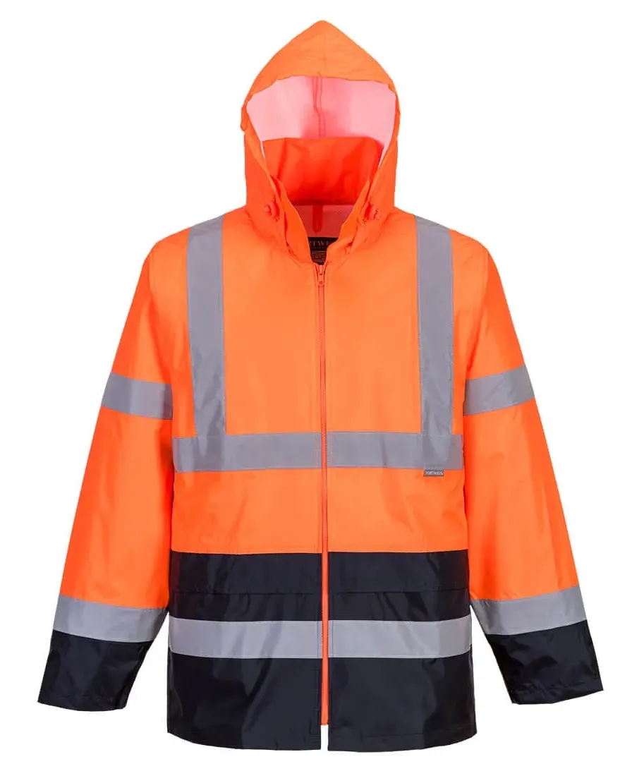 Portwest H443 Hi-Vis Klassiek Tweekleuren Regenjack Oranje/marine voorkant