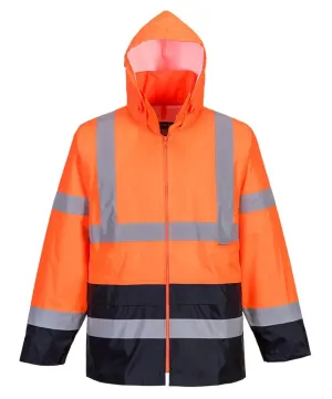 Portwest H443 Hi-Vis Klassiek Tweekleuren Regenjack Oranje/marine voorkant