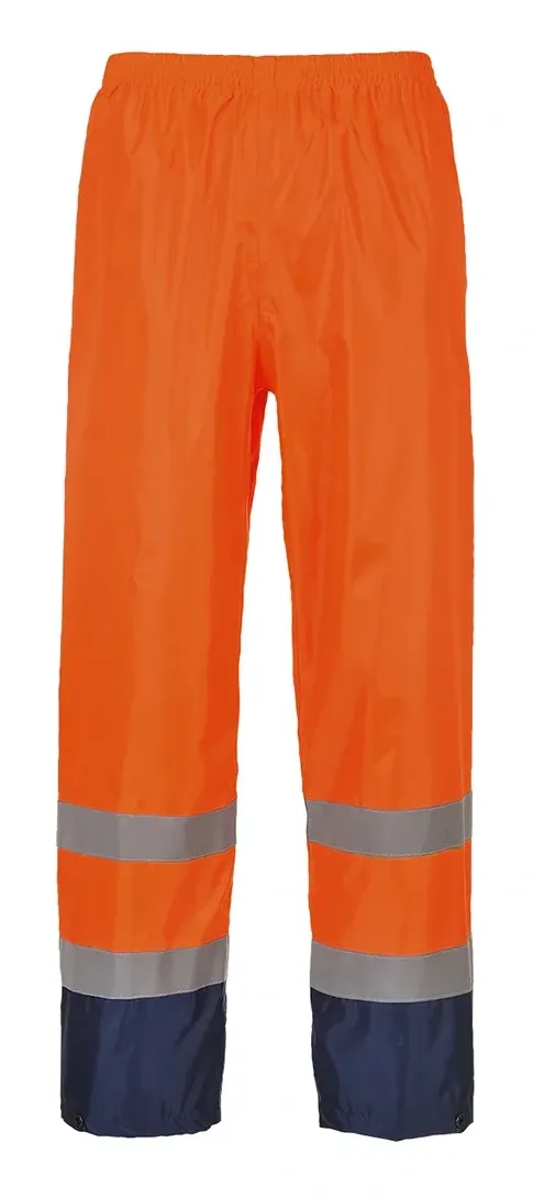 Portwest H444 Hi-Vis Klassieke Tweekleuren Regenbroek Oranje/marine voorkant