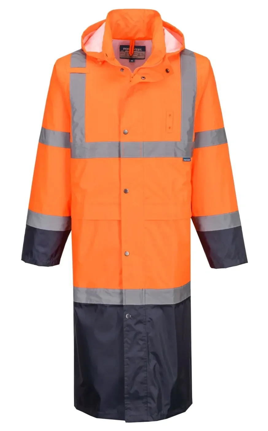 Portwest H446 Hi-Vis Contrast Regenjas 122cm Oranje/marine voorkant