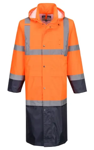 Portwest H446 Hi-Vis Contrast Regenjas 122cm Oranje/marine voorkant