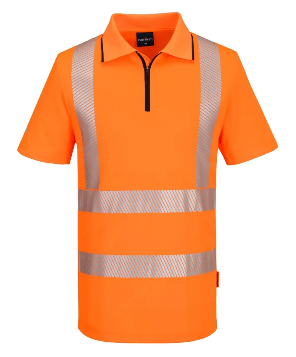 Portwest KX302 KX3 Hi-Vis polo korte mouw met rits Oranje voorkant