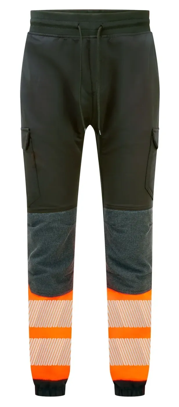 Portwest KX341 PW3 Hi-Vis Flexi Klasse 1 Jogging Broek Zwart/Oranje voorkant