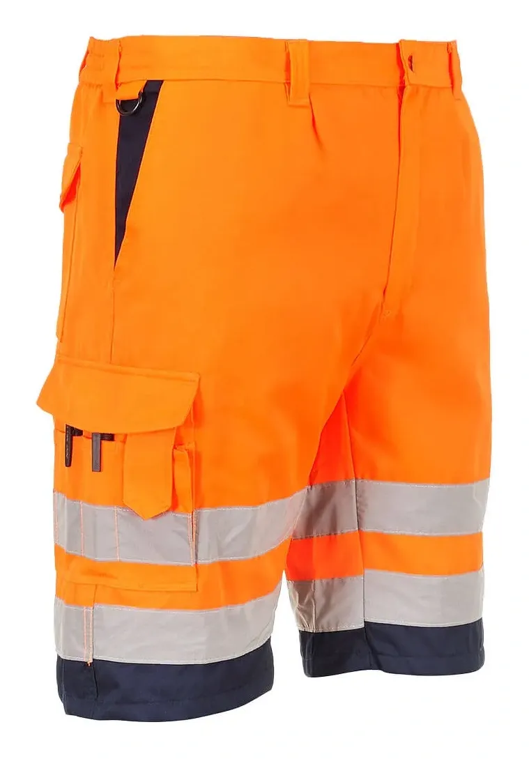 Portwest L043 Hi-Vis lichtgewicht polykatoen korte broek Oranje/marine voorkant