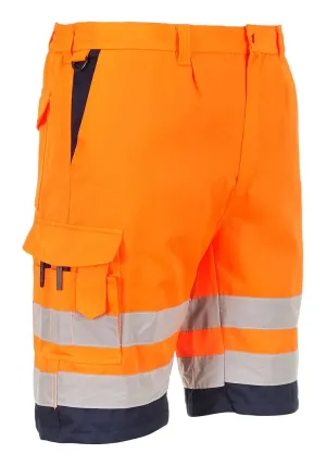 Portwest L043 Hi-Vis lichtgewicht polykatoen korte broek Oranje/marine voorkant