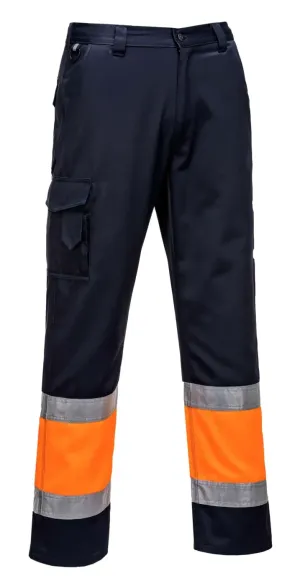 Portwest L049 Hi-Vis lichtgewicht Tweekleuren Combat Broek Oranje/marine voorkant