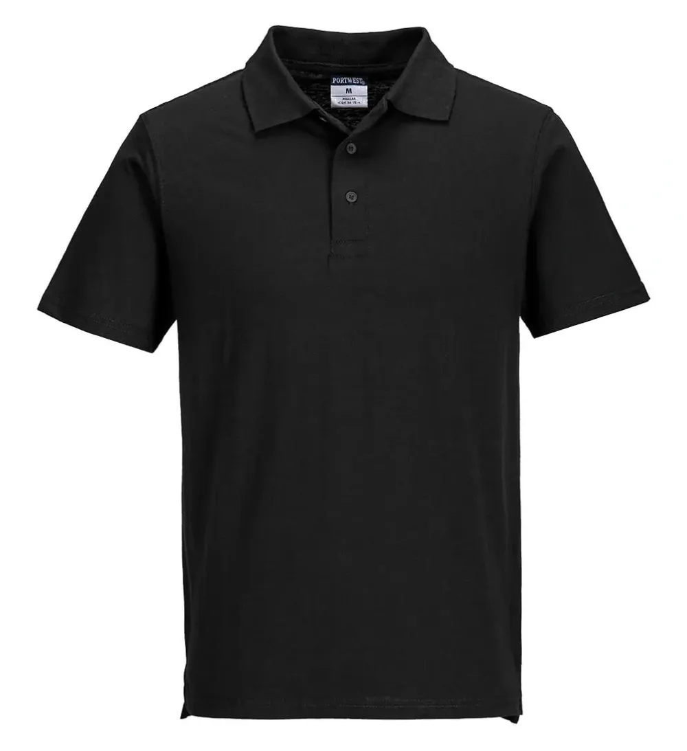 Portwest L210 Lichtgewicht Jersey Poloshirt (48 stuks per doos) Zwart voorkant