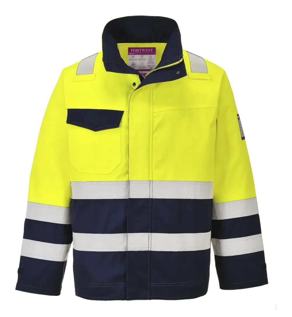 Portwest MV25 Hi-Vis Modaflame Jack Geel/marine voorkant