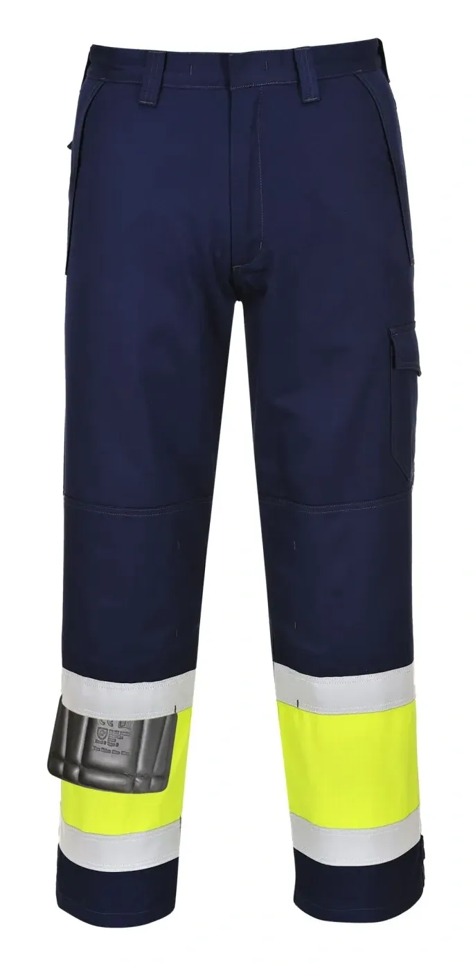 Portwest MV26 Hi-Vis Modaflame Broek Geel/marine voorkant