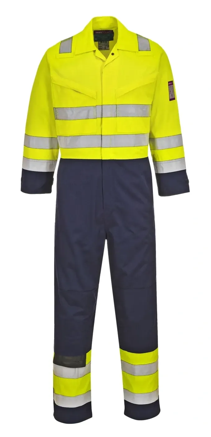 Portwest MV28 Hi-Vis Modaflame Overall Geel/marine voorkant