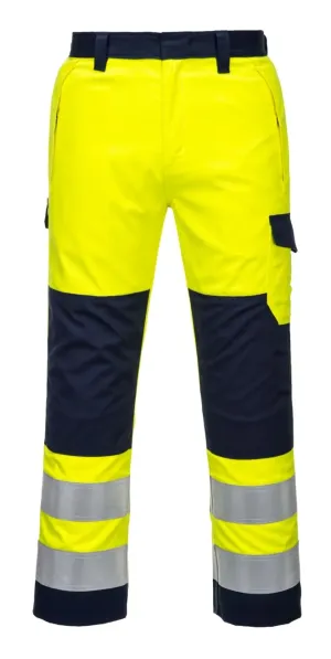 Portwest MV46 Hi-Vis Modaflame Broek Geel/marine voorkant
