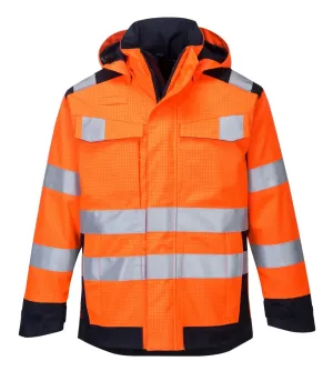 Portwest MV70 Modaflame Rain multinormen Arc jack Oranje/marine voorkant