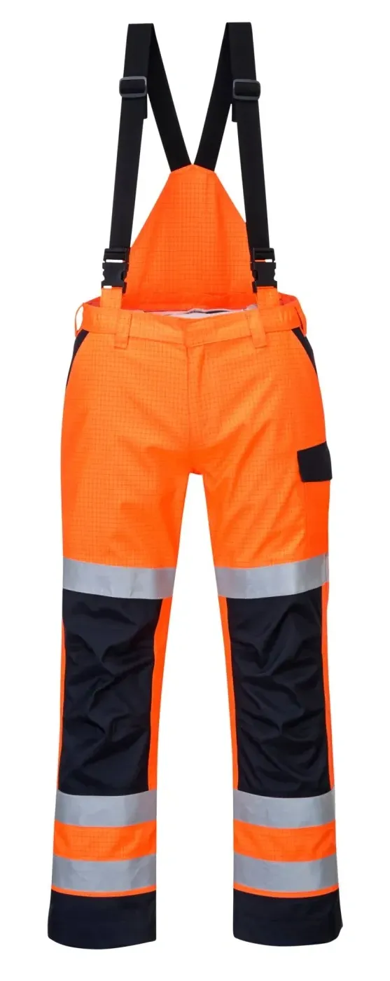 Portwest MV71 Modaflame Rain multinormen Arc Broek Oranje/marine voorkant