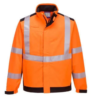 Portwest MV72 Modaflame multinormen Arc Softshell Jack Oranje/marine voorkant