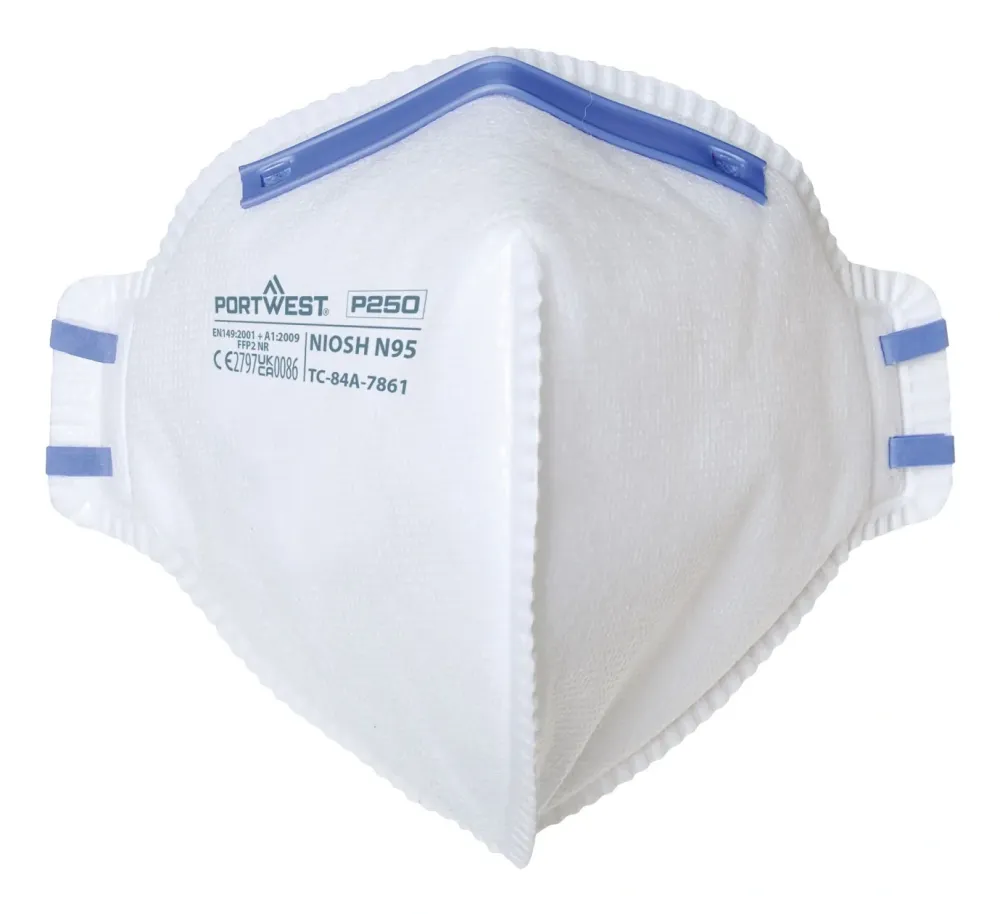 Portwest P250 FFP2 Plat Gevouwen Ademhalingsmasker (PK20) Wit voorkant