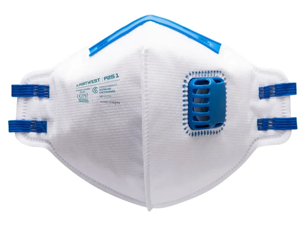 Portwest P251 FFP2 Plat Gevouwen Masker met Ventiel (PK20) Wit voorkant
