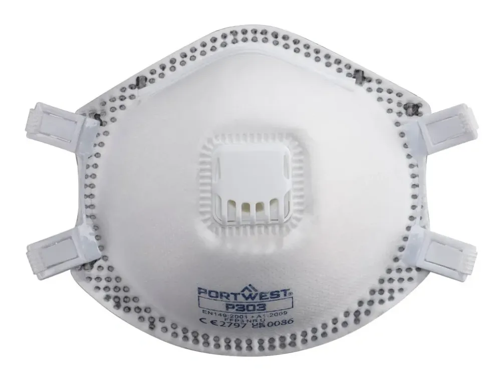 Portwest P303 FFP3 Dolomite Masker met ventiel (PK10) Wit voorkant