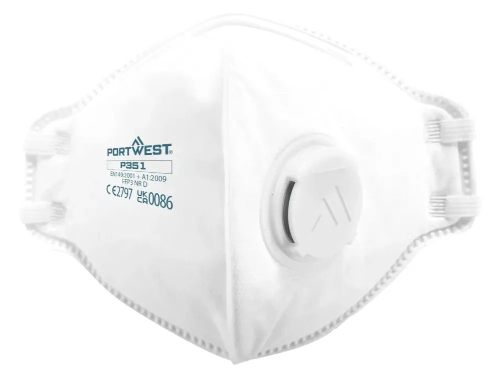 Portwest P351 FFP3 Dolomite Plat Gevouwen Masker (PK20) Wit voorkant
