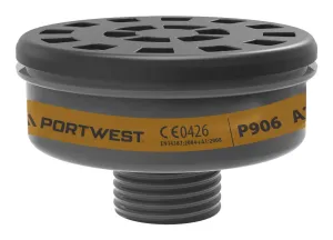 Portwest P906 A2 Gasfilter met Universele schroefdraadsluiting (pk6) Zwart voorkant