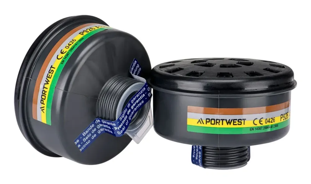 Portwest P926 ABEK2 Gas Filter met Universele Schroefdraadsluiting (Pk4) Zwart voorkant