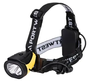 PA63 Portwest Dual Power Hoofdlamp Geel/zwart voorkant