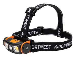 Portwest PA76 LED bewegingssensor USB-hoofdlamp Zwart/Oranje voorkant