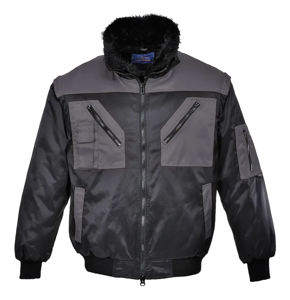 Portwest PJ20 Tweekleuren Pilotjack Zwart/grijs voorkant