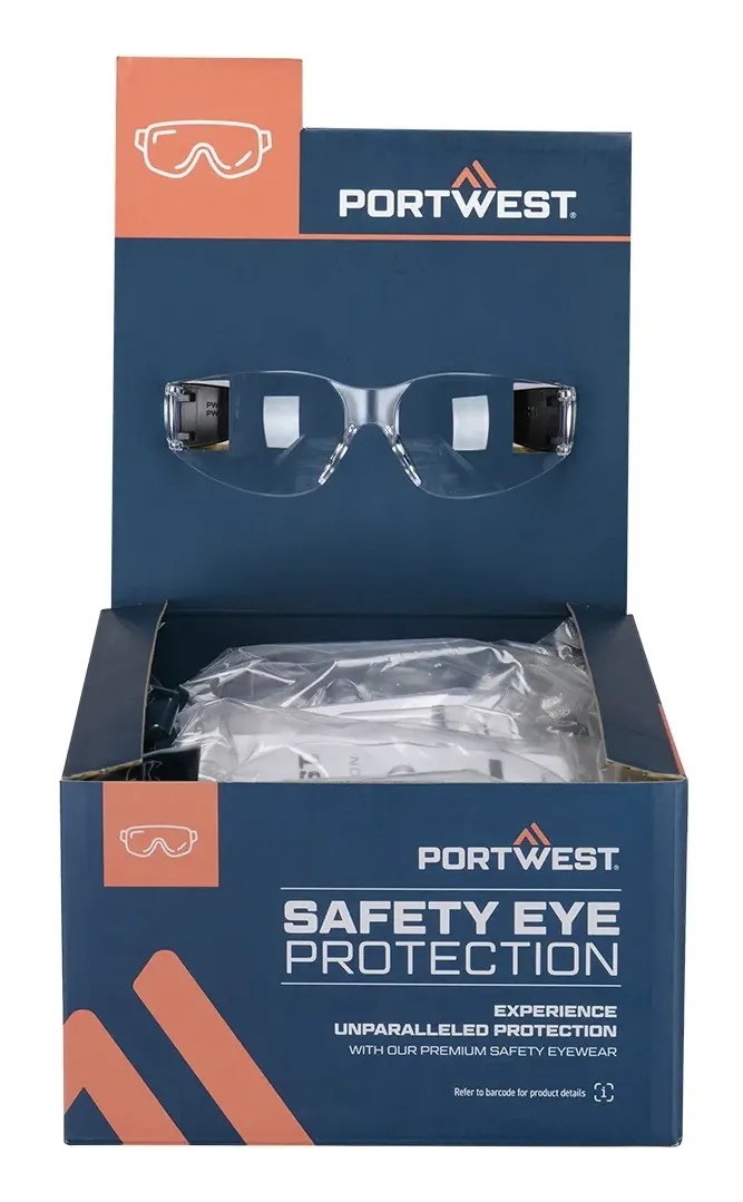 Portwest PM32 PW32-bril verkoopklaar Pk12 Helder voorkant