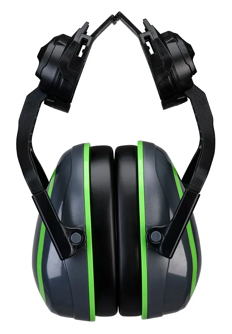 Portwest PW03 HV Extreme oorbeschermers Laag Clip-On Metaalvrij Grijs/Groen voorkant