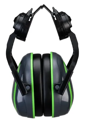 Portwest PW03 HV Extreme oorbeschermers Laag Clip-On Metaalvrij Grijs/Groen voorkant