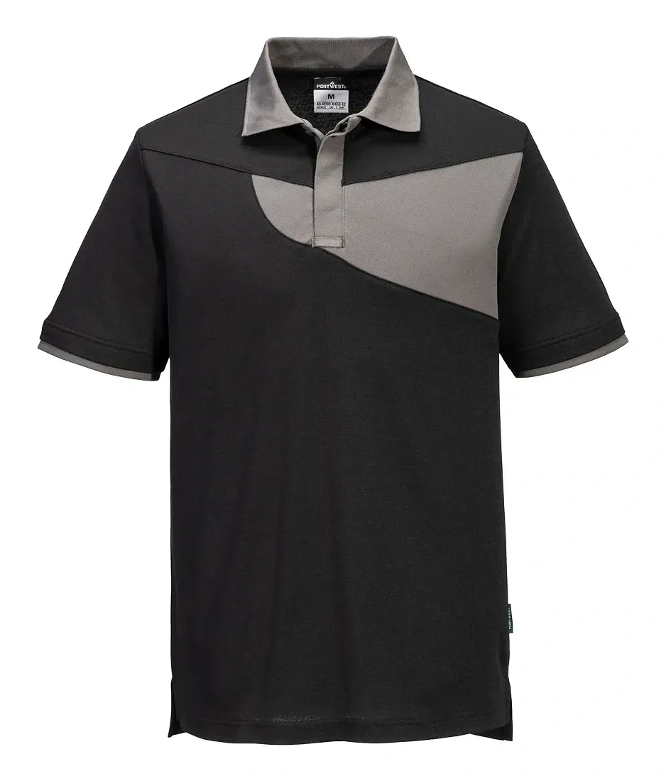 Portwest PW210 PW2 Hi Vis polo K/M Zwart/grijs voorkant