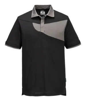 Portwest PW210 PW2 Hi Vis polo K/M Zwart/grijs voorkant