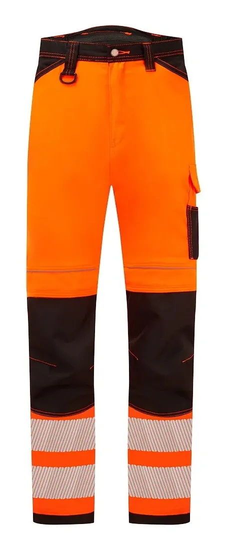 Portwest PW303 PW3 Hi-Vis Lichtgewicht Stretch Broek Oranje/zwart voorkant