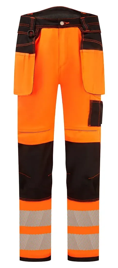 Portwest PW306 PW3 Hi-Vis Stretch Broek met Holsterzakken Oranje/zwart voorkant