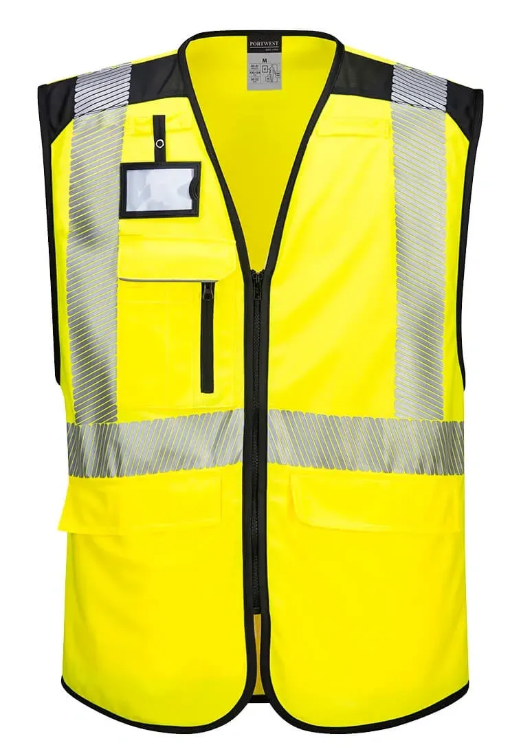 Portwest PW309 PW3 Hi-Vis Executive Vest Geel/zwart voorkant