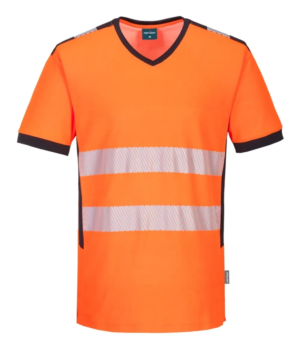 Portwest PW310 PW3 Hi-Vis T-shirt met V-hals Oranje/zwart voorkant