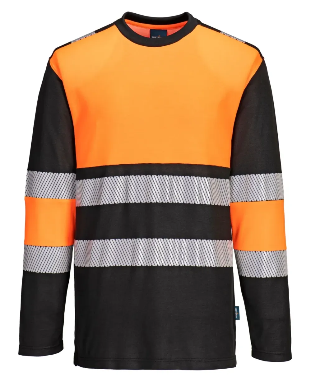 Portwest PW312 PW3 Hi-Vis T-Shirt lange mouw klasse 1 Oranje/zwart voorkant