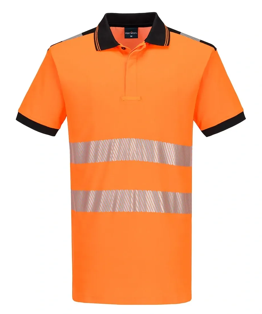 Portwest PW317 PW3 Hi-Vis Katoen comfort Poloshirt Korte Mouw Oranje/zwart voorkant