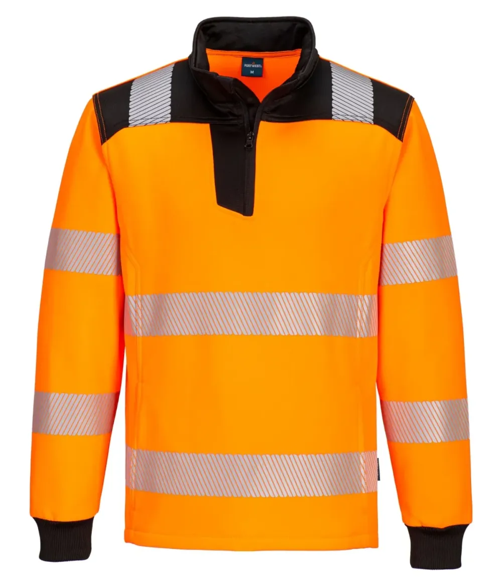 Portwest PW326 PW3 Hi-Vis Sweatshirt met 1/4 rits Oranje/zwart voorkant
