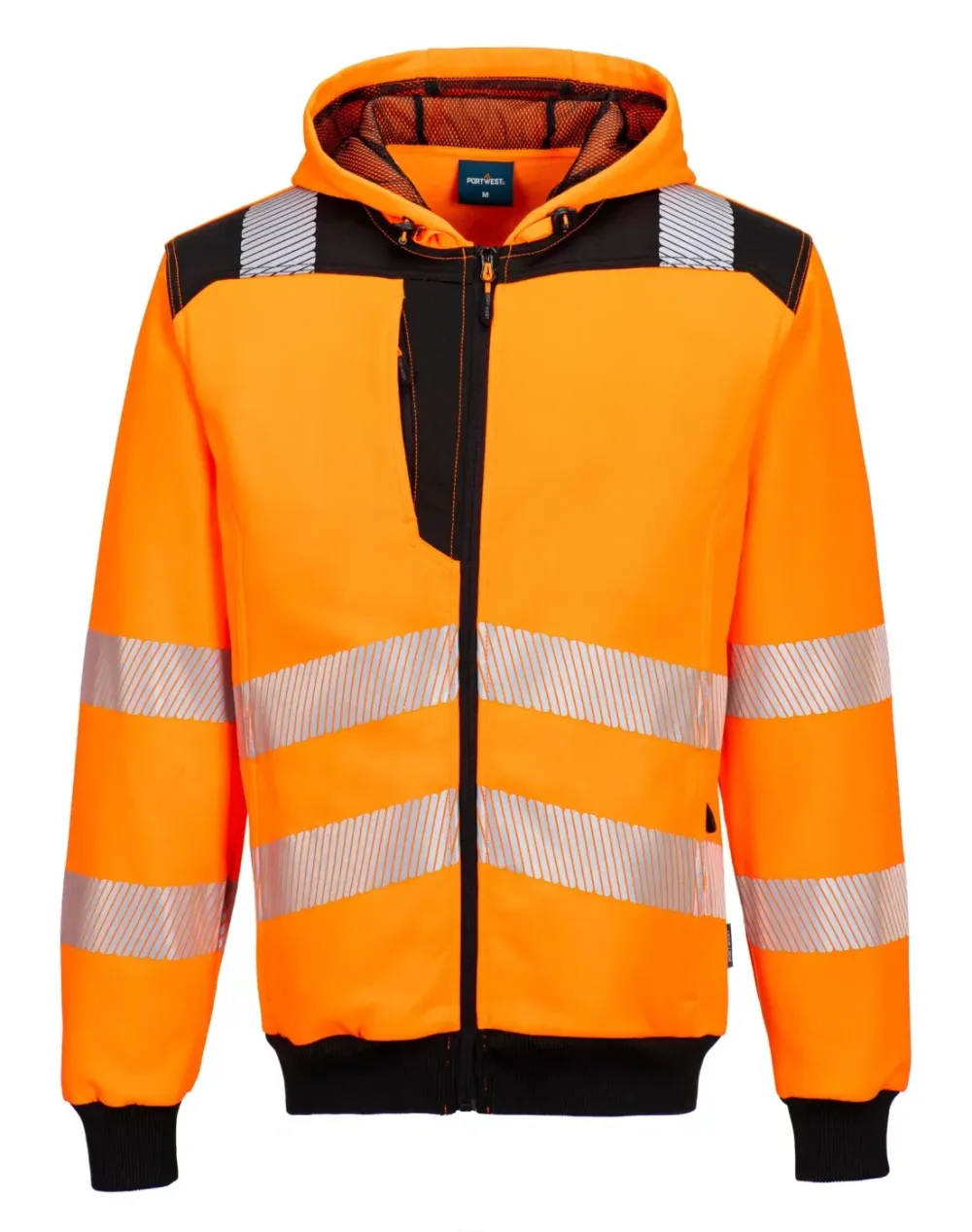 Portwest PW327 PW3 Hi-Vis Hoodie met rits Oranje/zwart voorkant