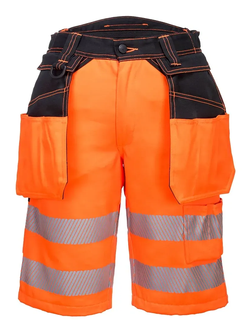 Portwest PW343 PW3 Hoge zichtbaarheid Korte Broek met holsterzakken Oranje/zwart voorkant