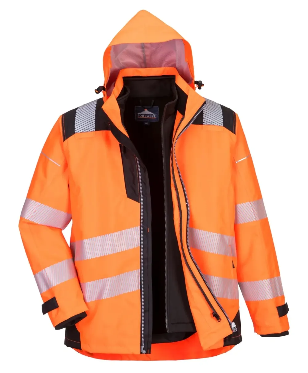 Portwest PW365 PW3 Hi-Vis 3-in-1 Jack Oranje/zwart voorkant