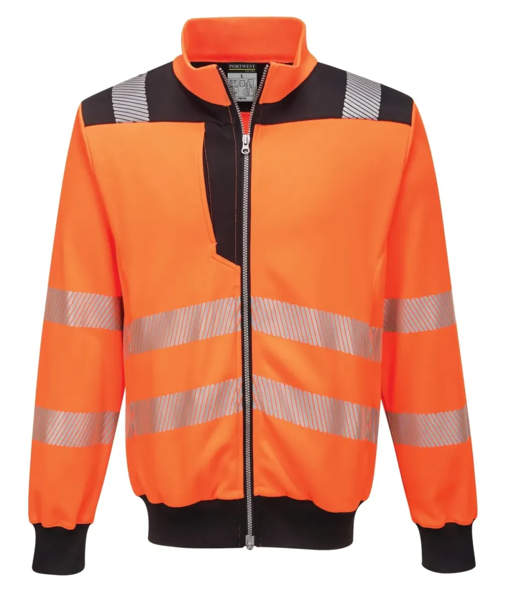 Portwest PW370 PW3 Hi-Vis sweatshirt met rits Oranje/zwart voorkant