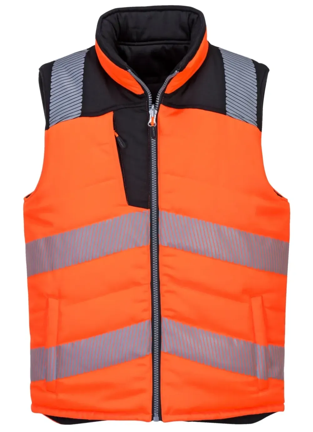 Portwest PW374 PW3 Hoge zichtbaarheid Bodywarmer, 2 zijde draagbaar Oranje/zwart voorkant