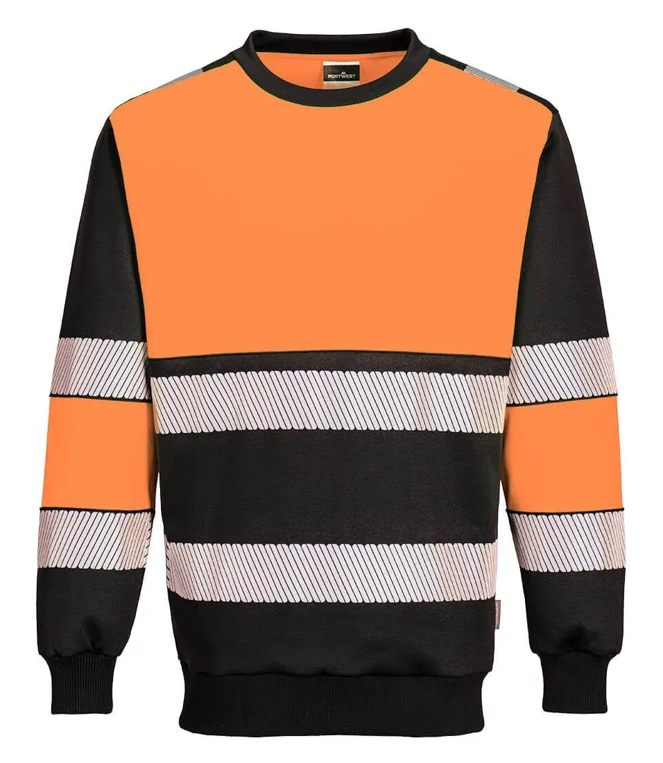 Portwest PW376 PW3 Hi-Vis klasse 1 Sweatshirt Oranje/zwart voorkant