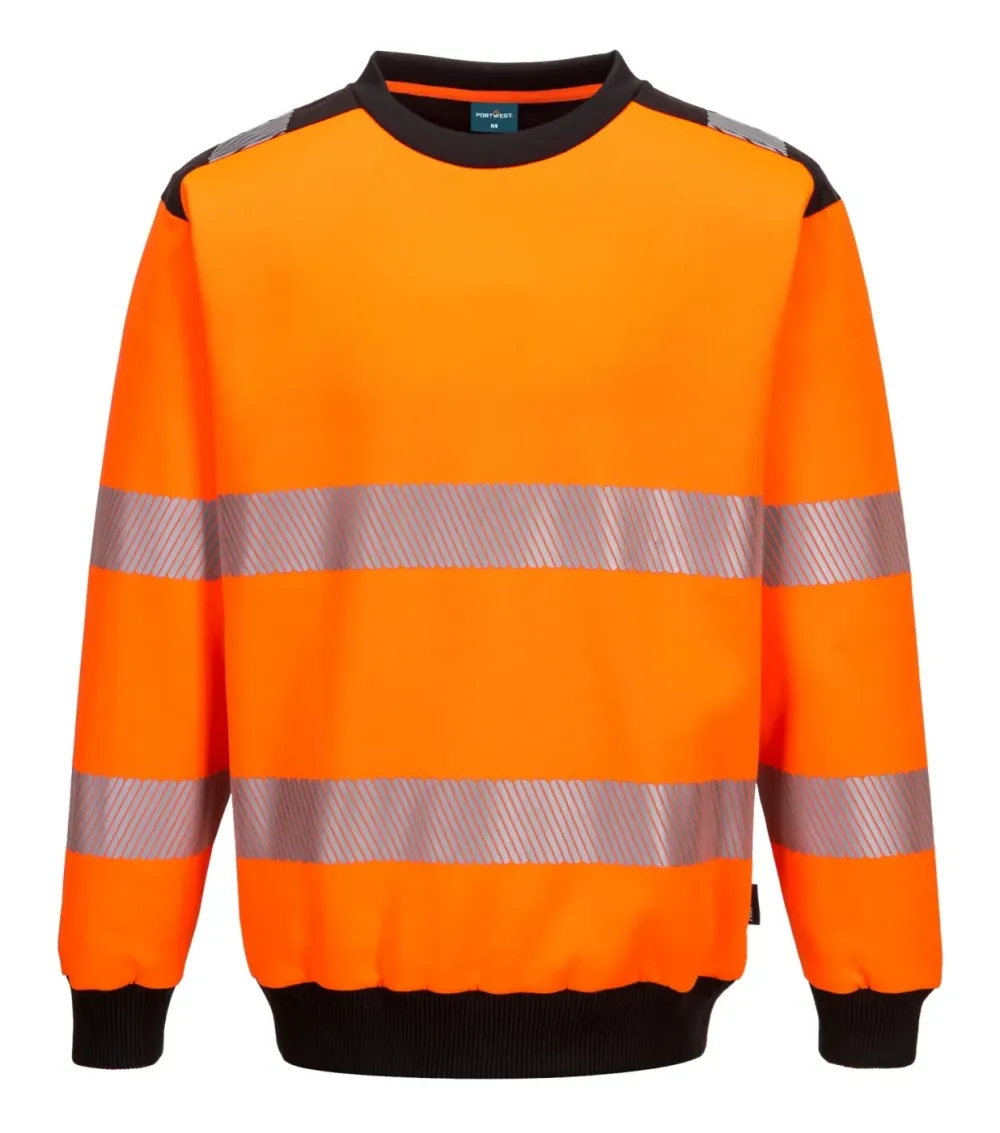 Portwest PW379 PW3 Hi-Vis Sweatshirt met ronde hals Oranje/zwart voorkant