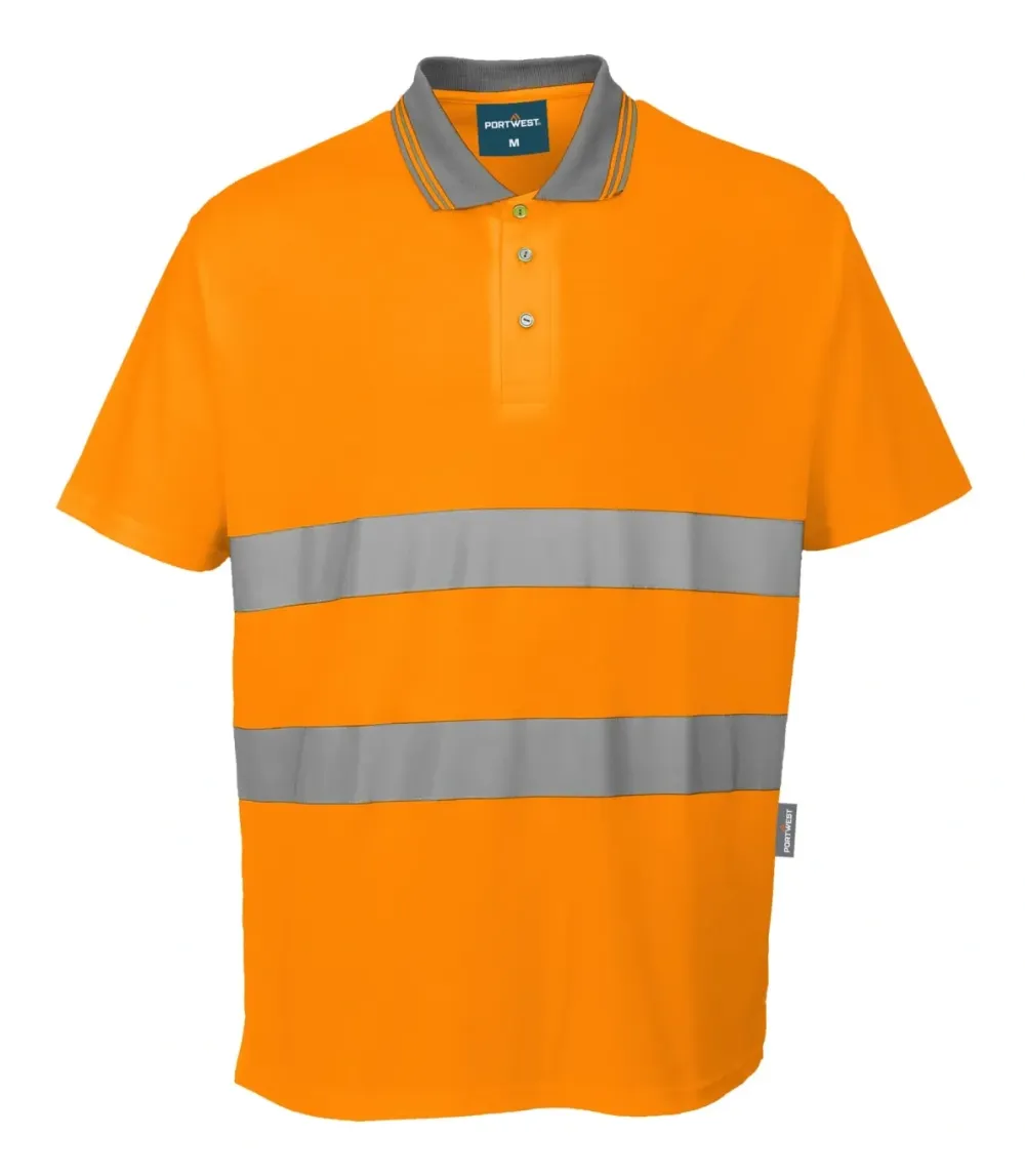 Portwest S171 Hi-Vis Katoen Comfort Poloshirt K/M Oranje voorkant
