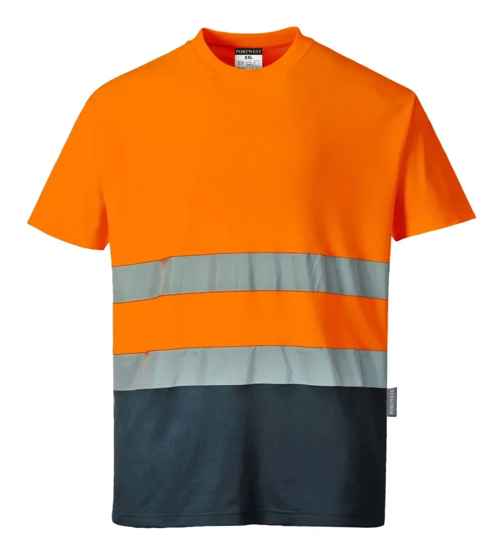 Portwest S173 Tweekleuren Katoenen Comfort T-shirt Oranje/marine voorkant